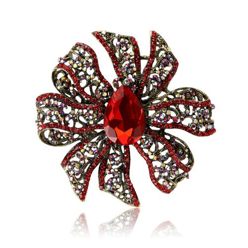 Tibetan Style Brooches, Flower, plated, for woman & with rhinestone, more colors for choice, nickel, lead & cadmium free, 85x95mm, Sold By PC