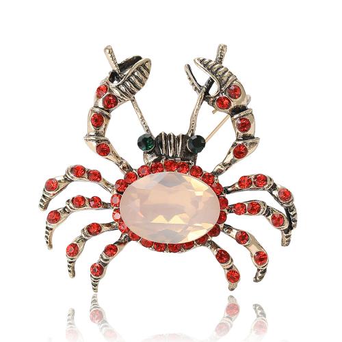 Tibetan Style Brooches, Crab, gold color plated, Unisex & with rhinestone, more colors for choice, nickel, lead & cadmium free, 45x43mm, Sold By PC