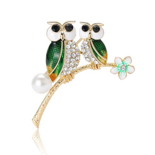 Zinc Alloy Brooches Bird gold color plated Unisex & enamel & with rhinestone nickel lead & cadmium free Sold By PC