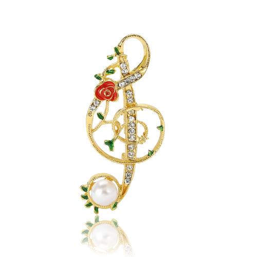 Zinc Alloy Brooches with Plastic Pearl Music Note plated for woman & enamel & with rhinestone nickel lead & cadmium free Sold By PC