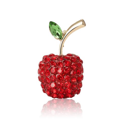Zinc Alloy Brooches Apple gold color plated for woman & with rhinestone red nickel lead & cadmium free Sold By PC