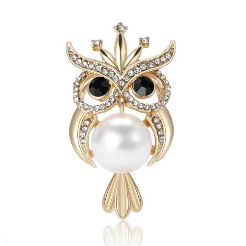 Tibetan Style Brooches, with Plastic Pearl, Owl, plated, for woman & with rhinestone, more colors for choice, nickel, lead & cadmium free, 21x38mm, Sold By PC