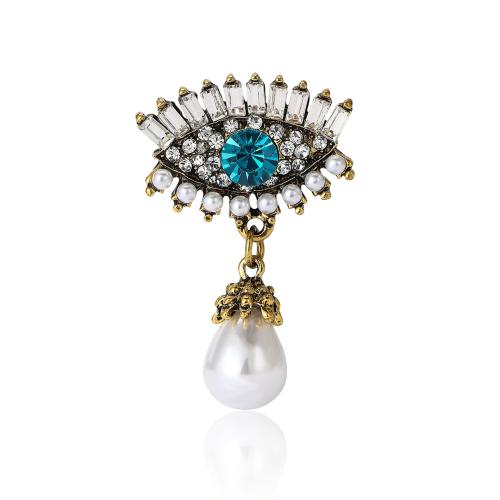 Zinc Alloy Brooches with Plastic Pearl Evil Eye plated Unisex & with rhinestone nickel lead & cadmium free Sold By PC