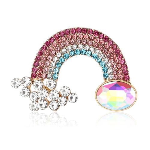 Tibetan Style Brooches, Rainbow, gold color plated, for woman & with rhinestone, multi-colored, nickel, lead & cadmium free, 34x46mm, Sold By PC