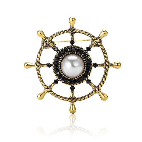 Zinc Alloy Brooches with Plastic Pearl Steering Wheel plated Unisex & with rhinestone nickel lead & cadmium free Sold By PC