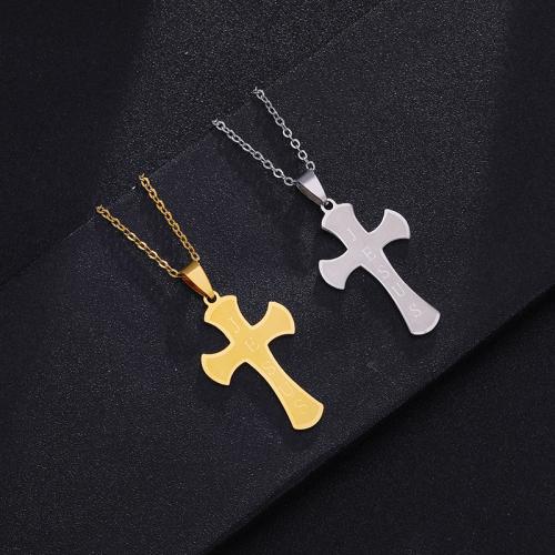 Stainless Steel Jewelry Necklace, 304 Stainless Steel, with 5CM extender chain, Cross, plated, DIY & Unisex, more colors for choice, 25x40mm, Length:45 cm, Sold By PC