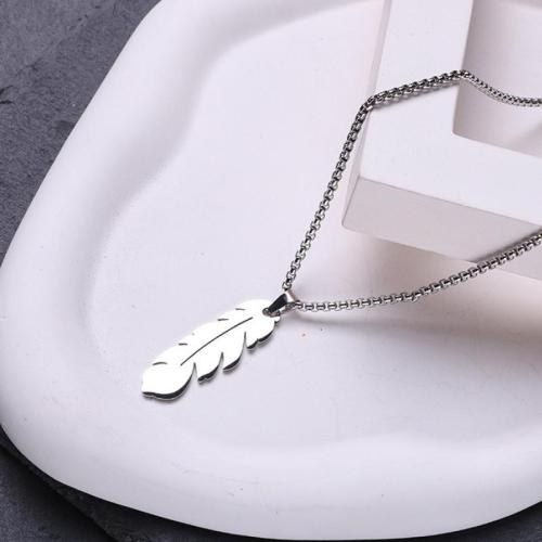 Stainless Steel Jewelry Necklace, 304 Stainless Steel, Feather, plated, different size for choice & for man, more colors for choice, 13.40x40mm, Sold By PC