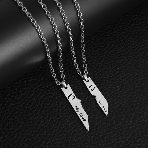 Couple Necklace, 304 Stainless Steel, with 5CM extender chain, polished, for couple, Length:55 cm, Sold By PC