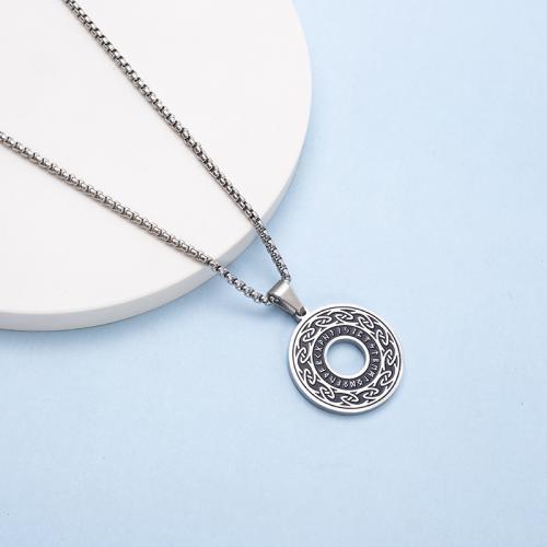 Stainless Steel Jewelry Necklace 304 Stainless Steel Round silver color plated for man & enamel & hollow Length 50 cm Sold By PC