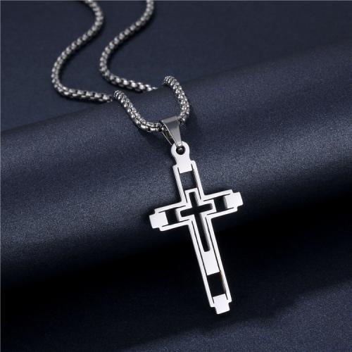 Stainless Steel Jewelry Necklace, 304 Stainless Steel, Cross, plated, for man & hollow, more colors for choice, 48x27mm, Length:60 cm, Sold By PC