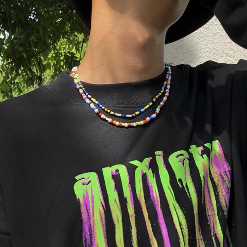 Glasperlen -Halsketten-, Seedbead, mit Verlängerungskettchen von 7cm, 2 Stück & Modeschmuck, gemischte Farben, Länge:40 cm, verkauft von setzen