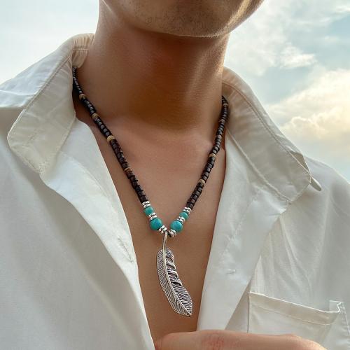 Wood Necklace, with turquoise & Copper Coated Plastic & Tibetan Style, with 7cm extender chain, fashion jewelry, mixed colors, Length:55 cm, Sold By PC