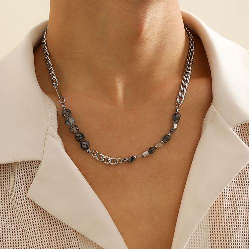Collar de Acero Titanio, Partículas de acero, con Piedras preciosas, con 5cm extender cadena, chapado en color de plata, Joyería, plateado, longitud 50 cm, Vendido por UD