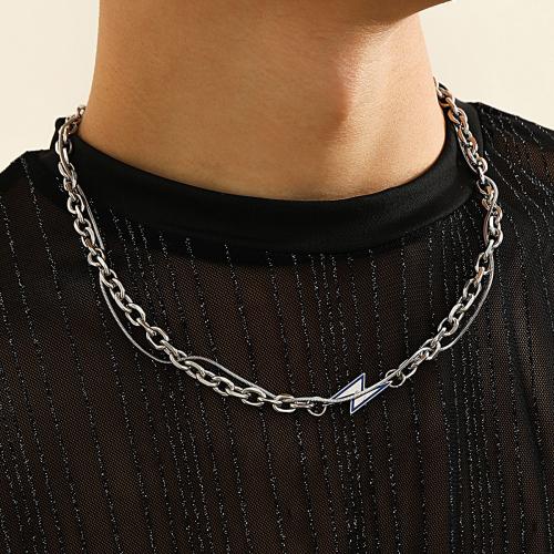 Titanstahl Halskette, mit Verlängerungskettchen von 5cm, silberfarben plattiert, Modeschmuck, Silberfarbe, Länge:49 cm, verkauft von PC