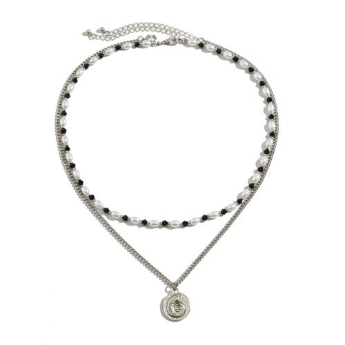 Eisen Halsketten, mit Kristall & Kunststoff Perlen & Zinklegierung, silberfarben plattiert, Modeschmuck, Silberfarbe, verkauft von PC