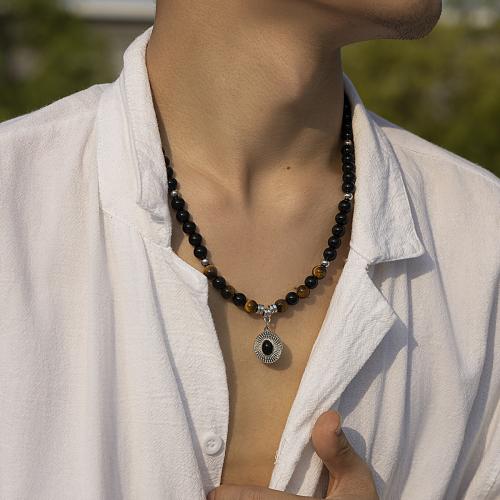 Glasperlen Halsketten, mit Edelstein & 304 Edelstahl & Zinklegierung, mit Verlängerungskettchen von 8cm, silberfarben plattiert, Modeschmuck, keine, Länge:48 cm, verkauft von PC
