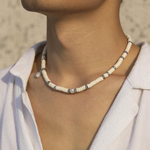 Collier de perles en plastique, avec Hématite & perle de plastique, avec 7.5cm chaînes de rallonge, bijoux de mode, blanc, Longueur:43.5 cm, Vendu par PC