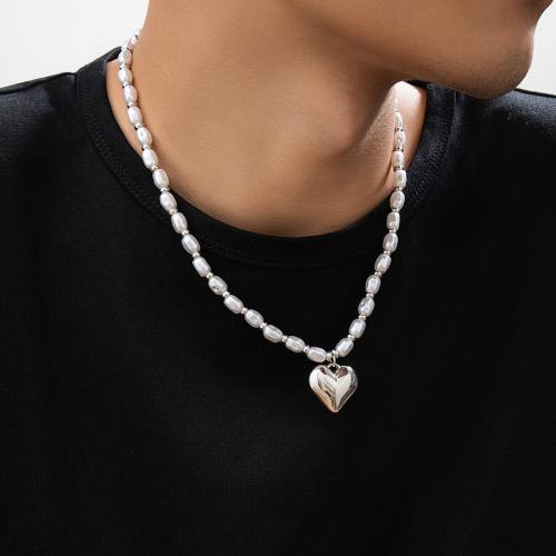 Plastik-Perlenkette, Kunststoff Perlen, mit Verkupferter Kunststoff, mit Verlängerungskettchen von 7cm, Modeschmuck, weiß, Länge:45 cm, verkauft von PC