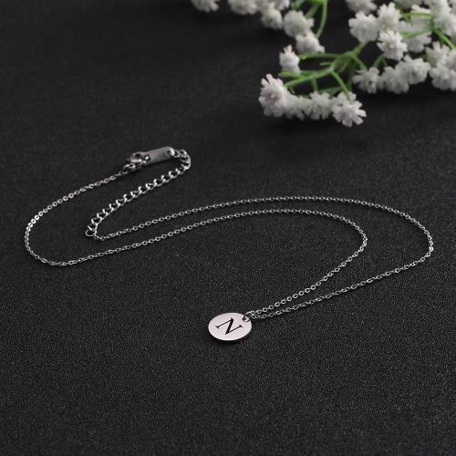 Titanium Steel Necklace, Round, fashion jewelry & letters are from A to Z & for woman, original color, Length:Approx 21-50 cm, Sold By PC