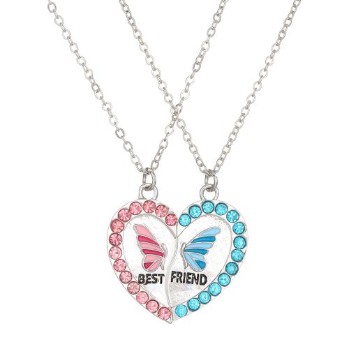 Tibetan Style Jewelry Necklace, Heart, plated, fashion jewelry & for woman & with rhinestone, Length:Approx 41-50 cm, Sold By PC