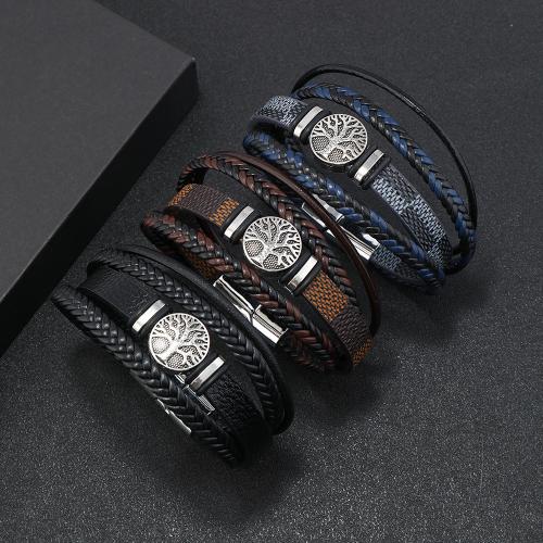 PU Leather Cord Bracelets, with Tibetan Style, handmade, multilayer & different length for choice & for man, more colors for choice, Sold By PC