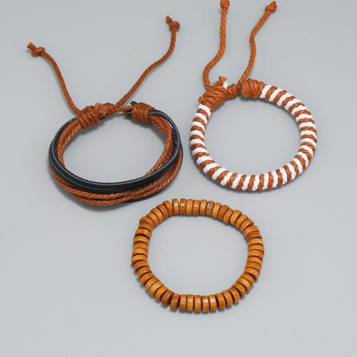Bracelets cordon PU, cuir PU, avec corde de cire, fait à la main, trois pièces & bijoux de mode & unisexe & styles différents pour le choix, Vendu par fixé