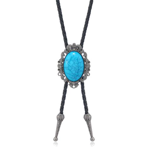 PU Leather Cord Necklace, with turquoise & Tibetan Style, plated, fashion jewelry & for man, more colors for choice, Length:Approx 15.7-27.5 Inch, Sold By PC