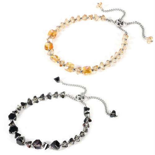 Stainless Steel Jewelry Bracelet, 304 Stainless Steel, with Crystal, fashion jewelry & for woman, more colors for choice, Length:Approx 16-26 cm, Sold By PC