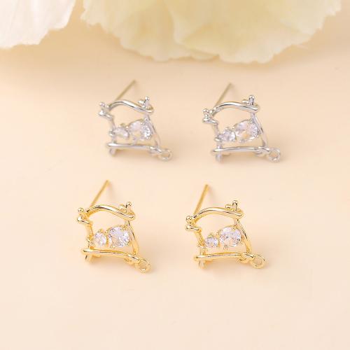 Brass Earring Stud Component real gold plated DIY & micro pave cubic zirconia Sold By Pair