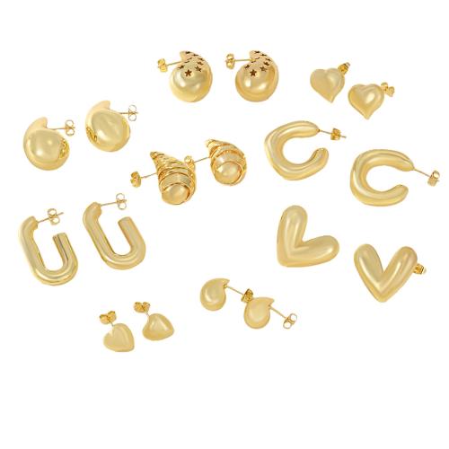 Латунь Стад Серьги, плакированный настоящим золотом, разные стили для выбора & Женский, Золотой, продается Пара