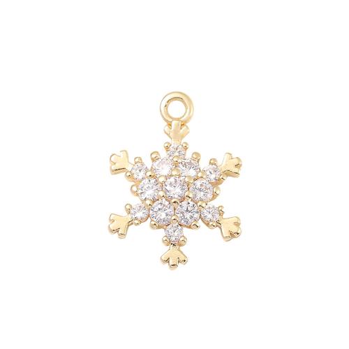 Cubic Zirconia Micro Pave Brass Pendant, Snowflake, real gold plated, DIY & micro pave cubic zirconia, more colors for choice, Sold By PC