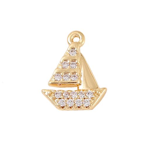 Cubic Zirconia Micro Pave Brass Pendant, Sail Boat, real gold plated, DIY & micro pave cubic zirconia, more colors for choice, Sold By PC