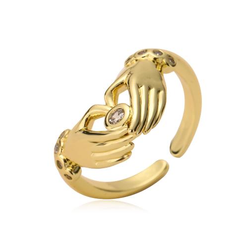 Cubique anneau en laiton Circonia Micro Pave, Plaqué d'or, pavé de micro zircon & pour femme, doré, Vendu par PC