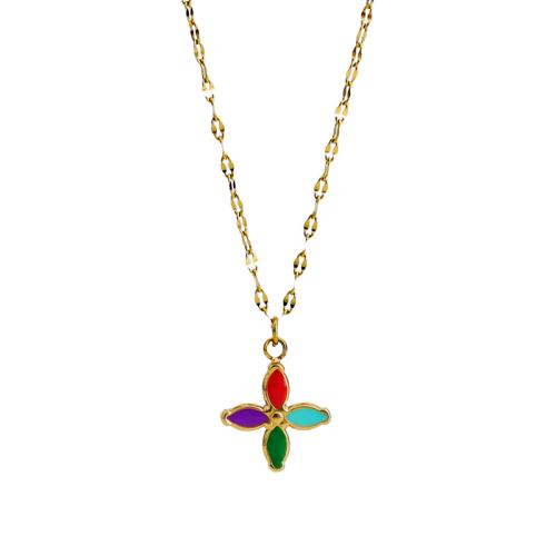 Titanstahl Halskette, mit Verlängerungskettchen von 5cm, für Frau & Emaille, goldfarben, Länge:40 cm, verkauft von PC
