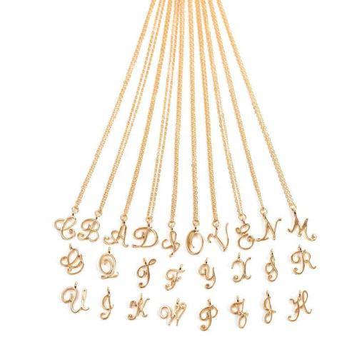 Zinklegierung Schmuck Halskette, mit Verlängerungskettchen von 4cm, plattiert, Buchstaben sind von A bis Z & verschiedene Stile für Wahl & für Frau, keine, Länge:ca. 42 cm, verkauft von PC