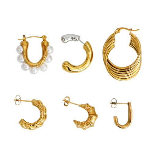 Titan Stahl Ohrring, Titanstahl, mit Kunststoff Perlen, plattiert, verschiedene Stile für Wahl & für Frau, goldfarben, verkauft von Paar