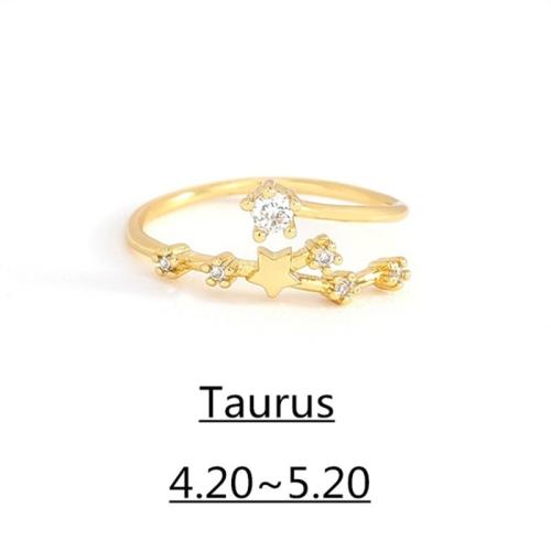 Cubic Zirconia Micro Pave Brass Ring, plated, Zodiac symbols jewelry & different styles for choice & micro pave cubic zirconia & for woman, golden, Sold By PC