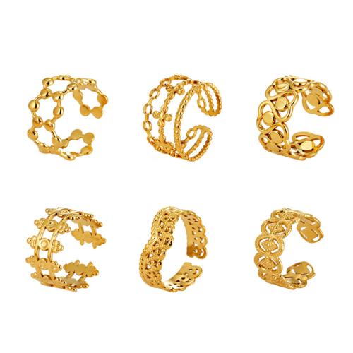 Titan Edelstahl Ringe, Titanstahl, plattiert, verschiedene Stile für Wahl & für Frau, goldfarben, verkauft von PC