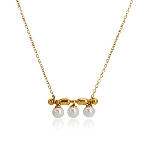 Titan stål halsband, med Glass Pearl, med 5cm extender kedja, för kvinna, gyllene, Längd Ca 40 cm, Säljs av PC