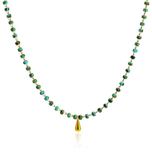 Titanstahl Halskette, mit Glas, mit Verlängerungskettchen von 5cm, handgemacht, für Frau, goldfarben, Länge:ca. 40 cm, verkauft von PC