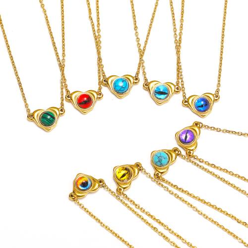 Stainless Steel Jewelry Necklace, 304 Stainless Steel, with Gemstone Chips, Heart, Vacuum Ion Plating, for woman & with rhinestone, more colors for choice, Sold By PC