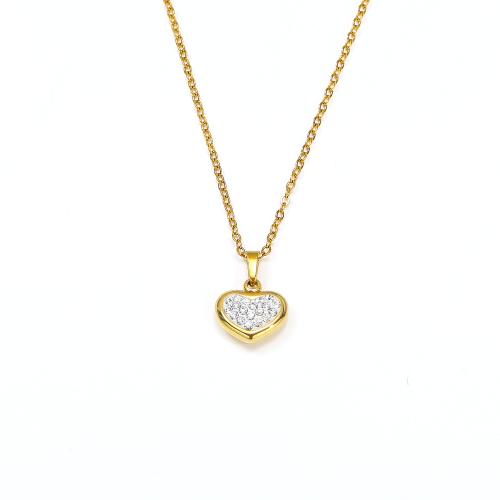 Collier de bijoux en acier inoxydable, Acier inoxydable 304, coeur, pavé de micro zircon & pour femme, 11x15mm, Vendu par PC