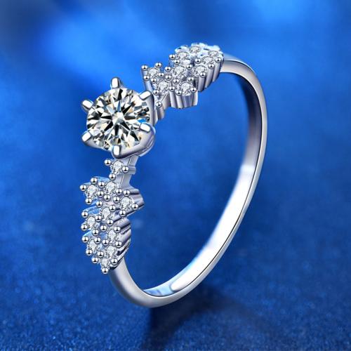 925 Sterling Silver Finger Ring, with Moissanite, platinum plated, different size for choice & for woman, US Ring Size:5-8, Sold By PC