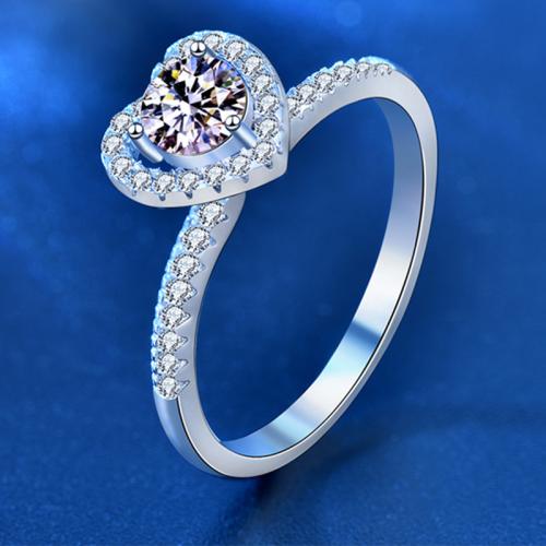 925 Sterling Silver Finger Ring with Moissanite Heart platinum plated & for woman US Ring Sold By PC