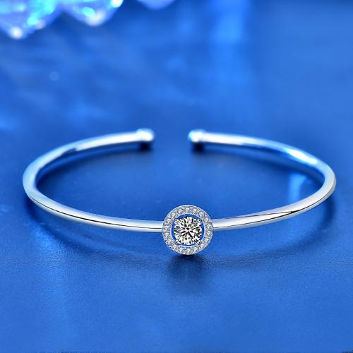 925 Sterling Silver Cuff Bangle with Moissanite Round & for woman Inner Approx 60mm Sold By PC