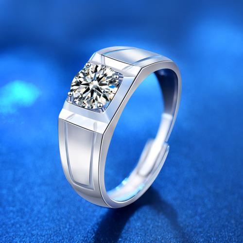 925 ασημένιο ασήμι Δέσε δάχτυλο του δακτυλίου, με Μοισανίτης, Γεωμετρικό μοτίβο, επιπλατινωμένα, κοσμήματα μόδας & για τον άνθρωπο, Μέγεθος:7-10, Sold Με PC