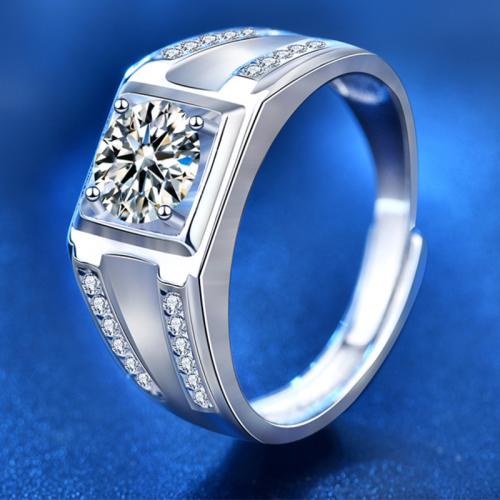925 пробы Манжеты палец кольцо, с Муассанит, Геометрический узор, покрытый платиной, ювелирные изделия моды & Мужский, размер:7-10, продается PC