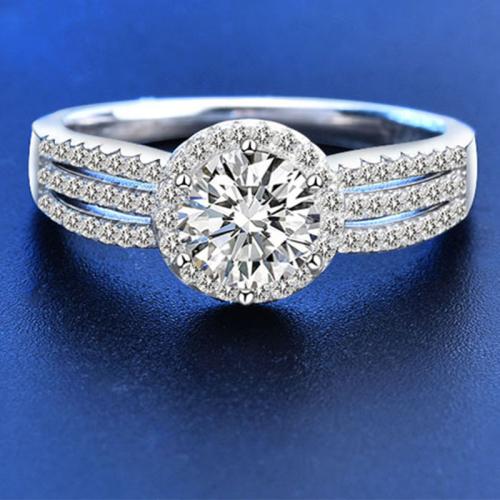 925 Sterling Silver Finger Ring with Moissanite Round platinum color plated  & for woman US Ring Sold By PC