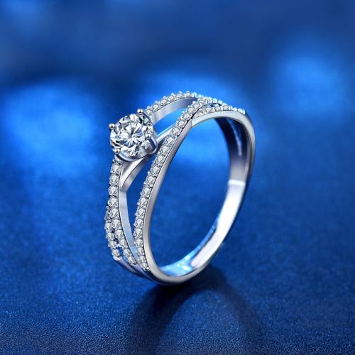 925 Sterling Silver Finger Ring, with Moissanite, for woman & hollow, US Ring Size:5-8, Sold By PC