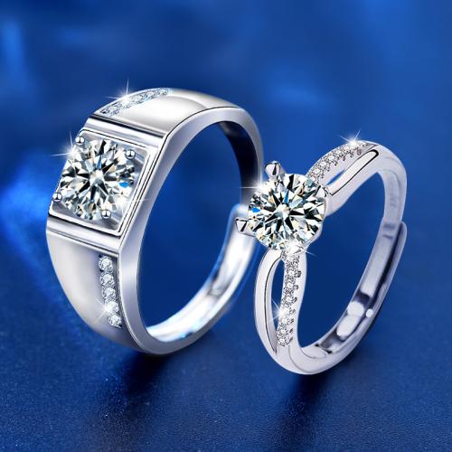 925 Sterling Silver Couple Ring, with Moissanite, adjustable & different styles for choice & for couple, Sold By PC